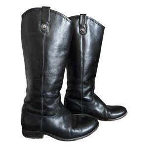Frye Black Leather Melissa Button Tall Black Leather Riding Boots Womens US 7